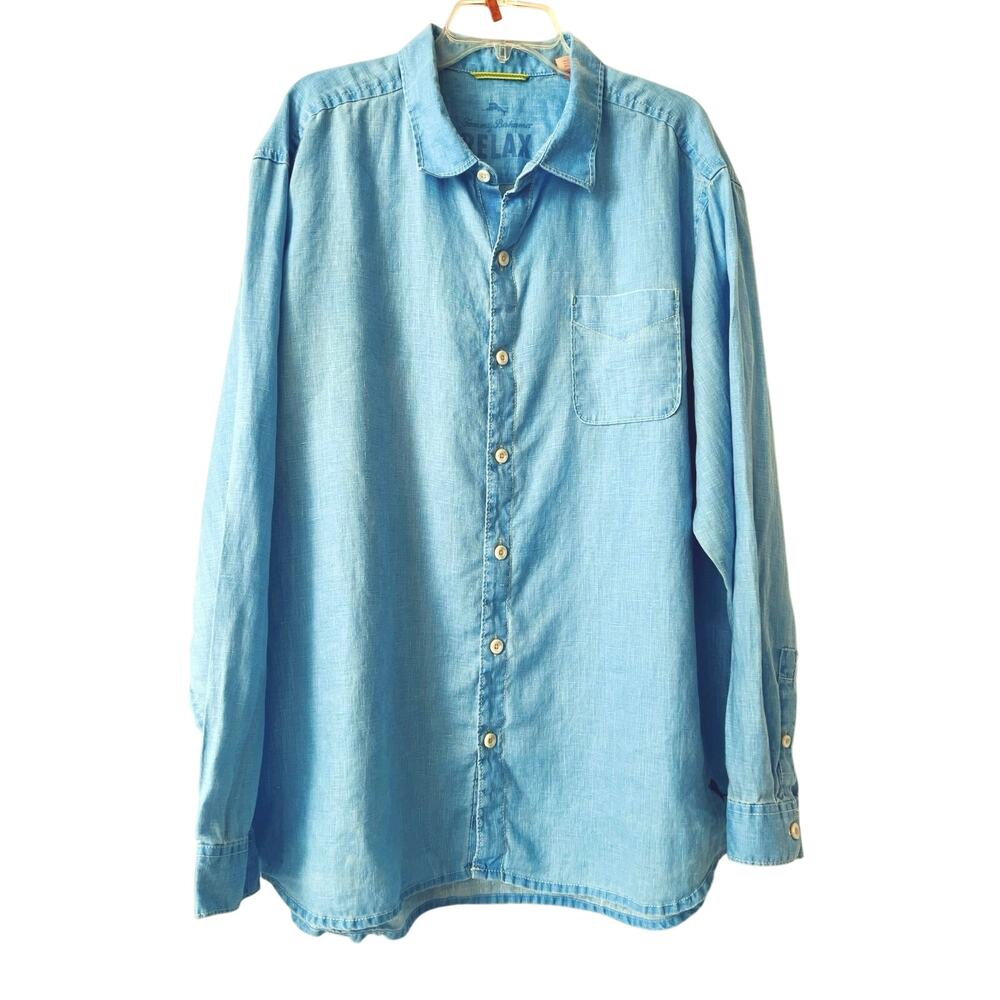 Tommy Bahama Relax 100% Linen Shirt Mens Size XXL Blue Work Casual Travel Beach